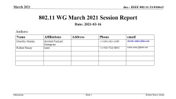 802.11 WG March 2021 Session Report