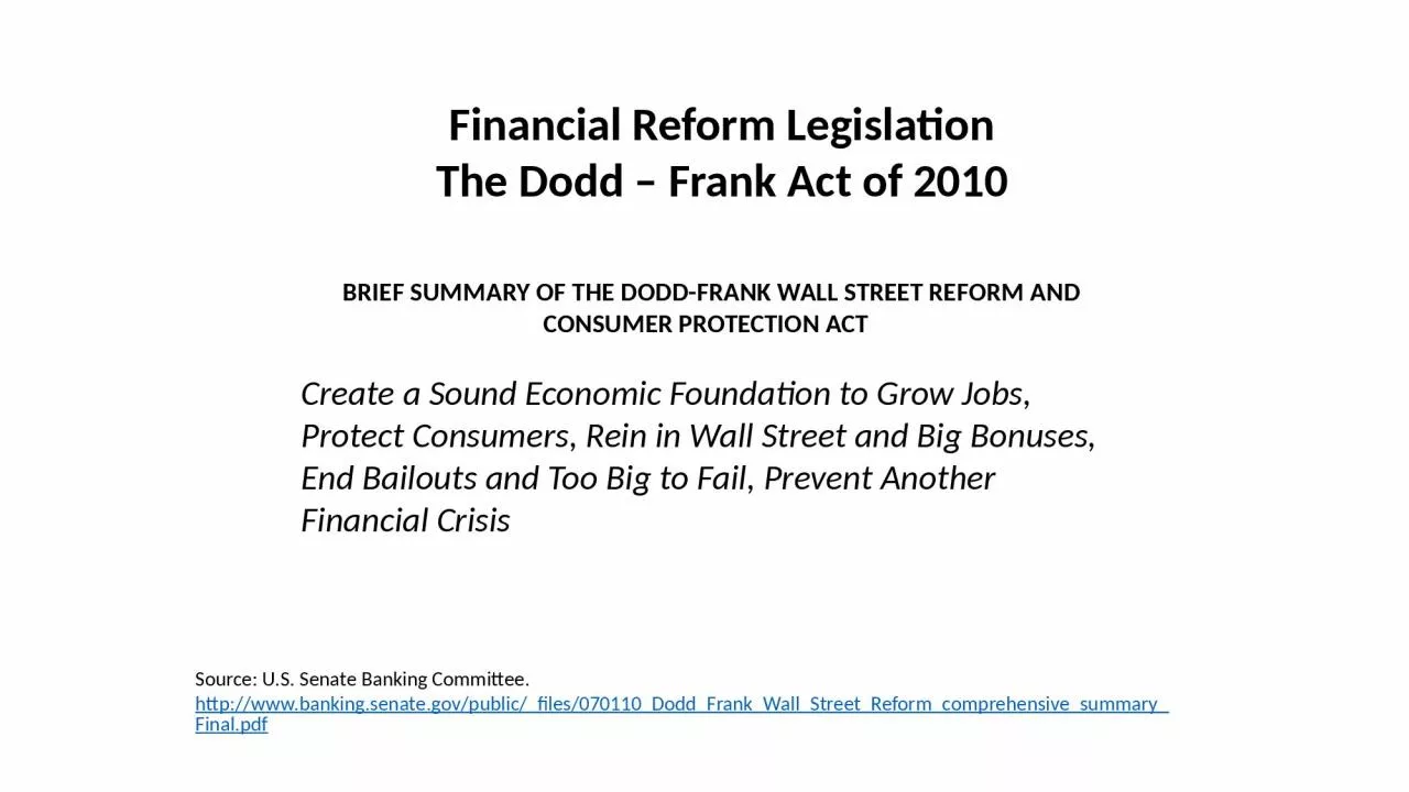 Financial Reform Legislation