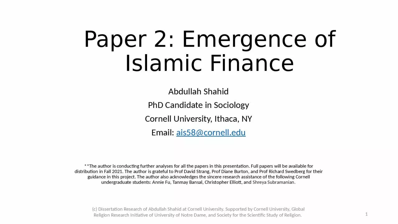 Paper 2: Emergence of Islamic Finance