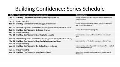 Building Confidence: Series Schedule