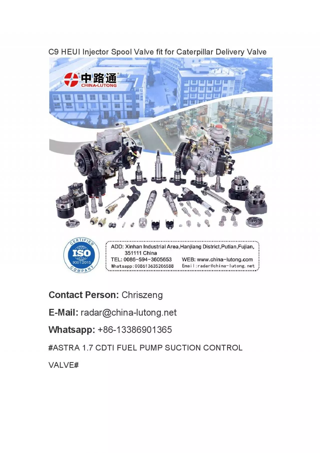 PDF-C9 HEUI Injector Spool Valve fit for Caterpillar Delivery Valve