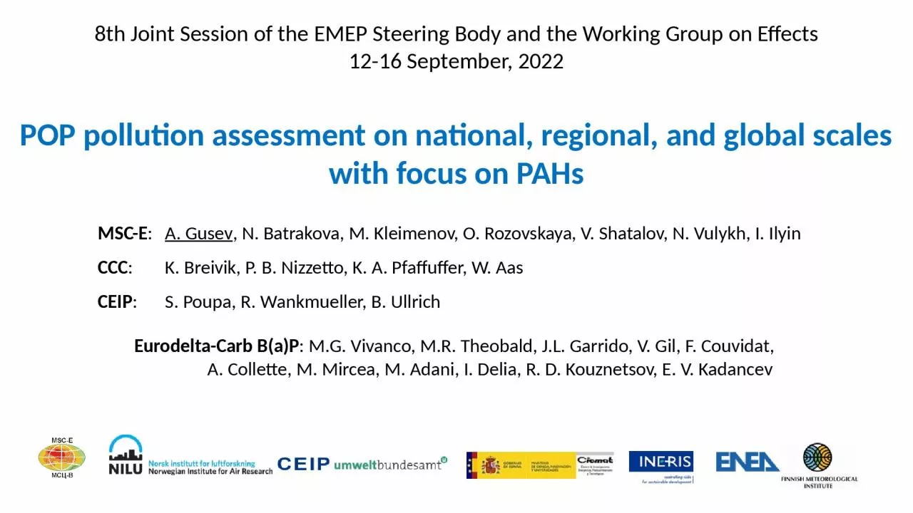 PPT-POP pollution assessment on national, regional, and global scales with focus on PAHs