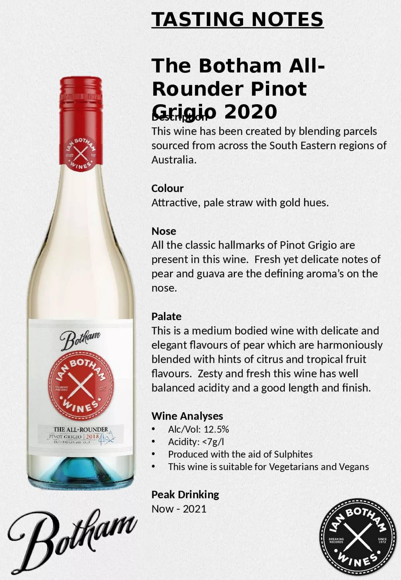 PPT-TASTING NOTES The Botham All-Rounder Pinot Grigio 2020