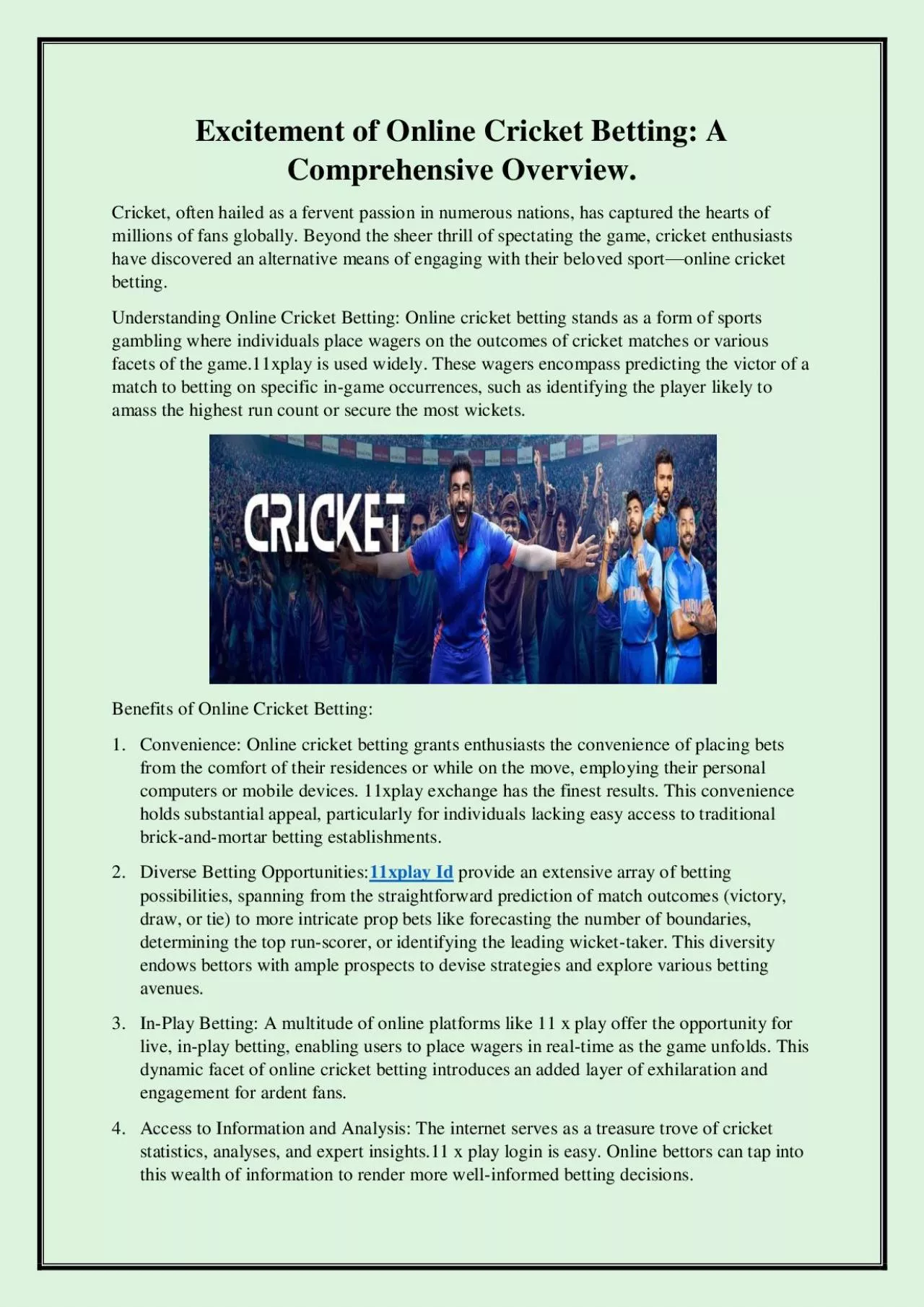 PDF-Excitement of Online Cricket Betting: A Comprehensive Overview.