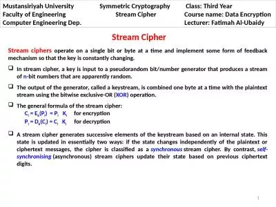 Mustansiriyah  University	         Symmetric Cryptography          Class: Third Year