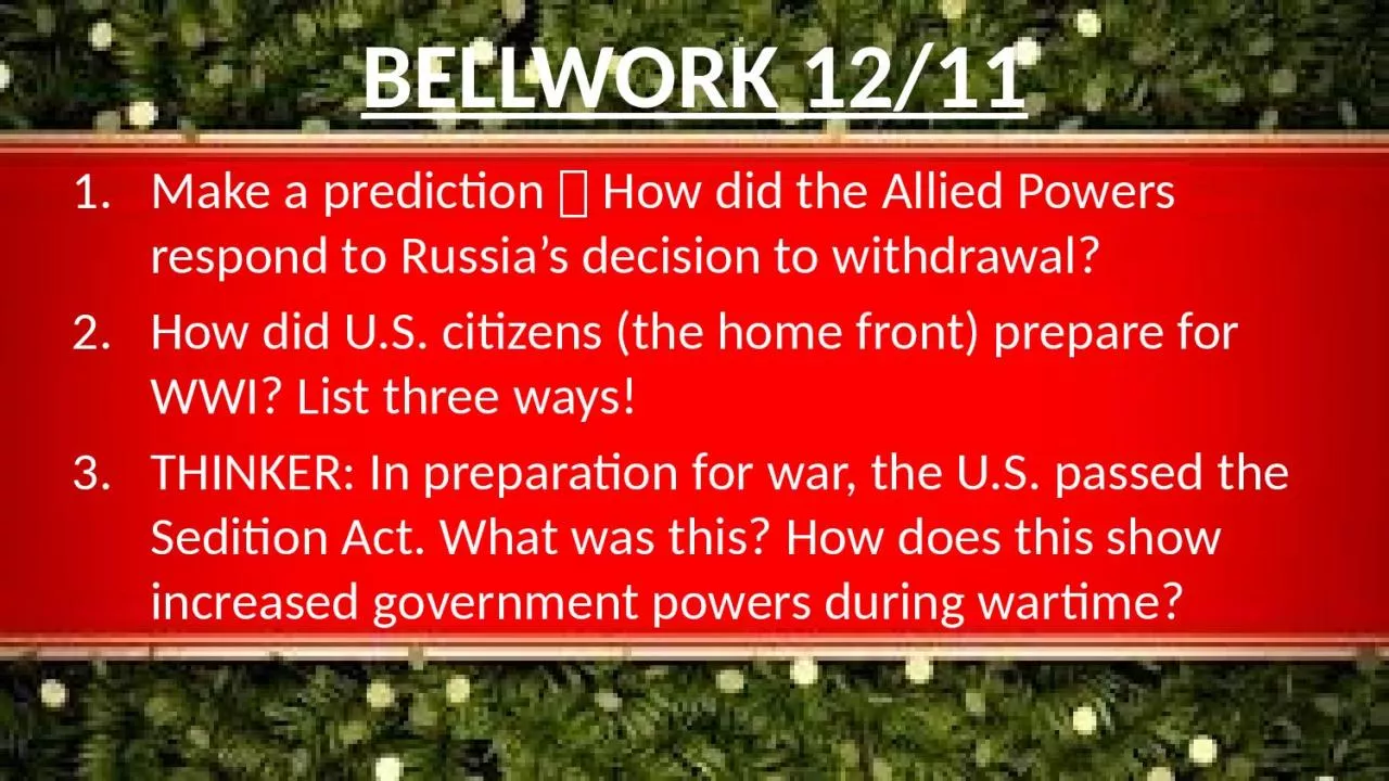 BELLWORK  12/11 Make a prediction