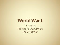 World War I 1914-1918 The War to End All Wars