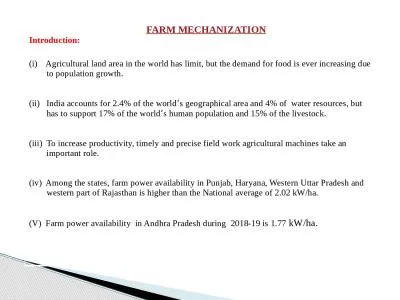 FARM MECHANIZATION Introduction: