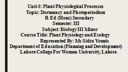 PPT-Unit 5: Plant Physiological Processes