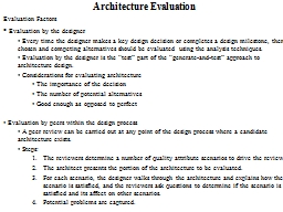 Architecture Evaluation Evaluation