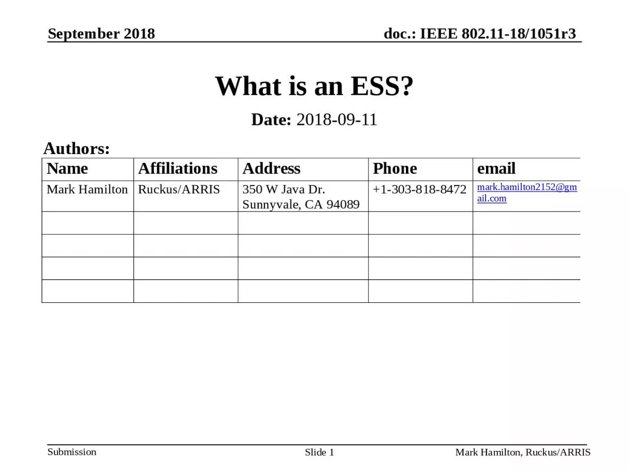 PPT-What is an ESS? Date: 2018-09-11