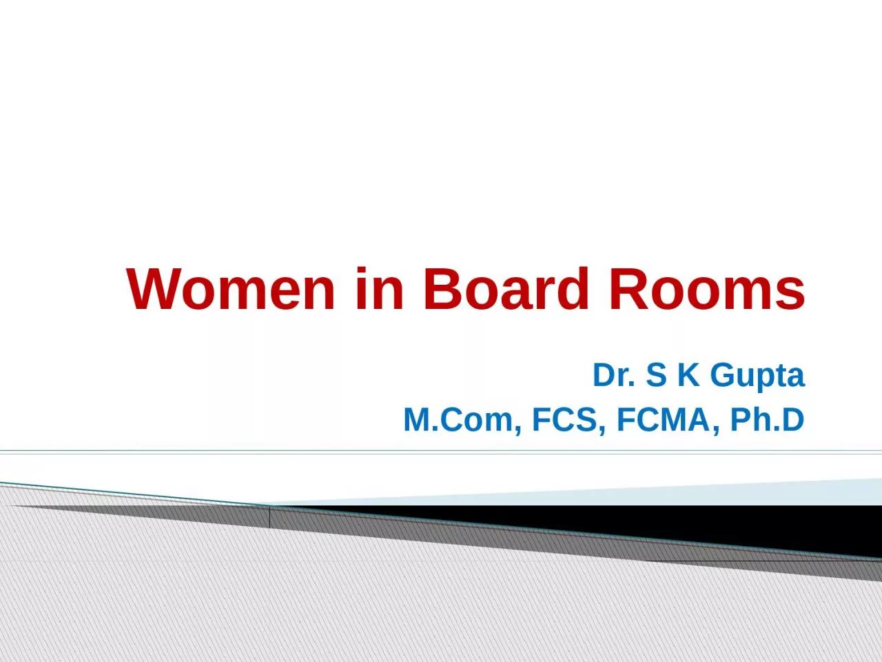 Women in Board Rooms Dr. S K Gupta