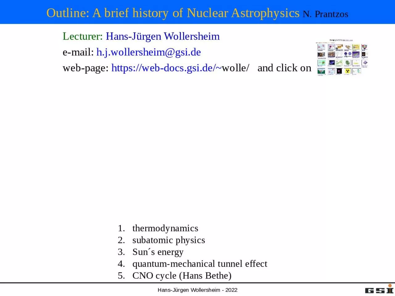 PPT-Outline: A brief history of Nuclear Astrophysics