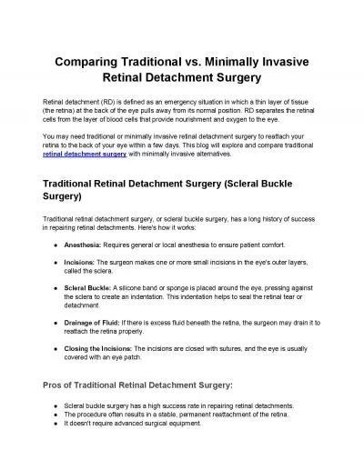 Comparing Traditional vs. Minimally Invasive Retinal Detachment Surgery