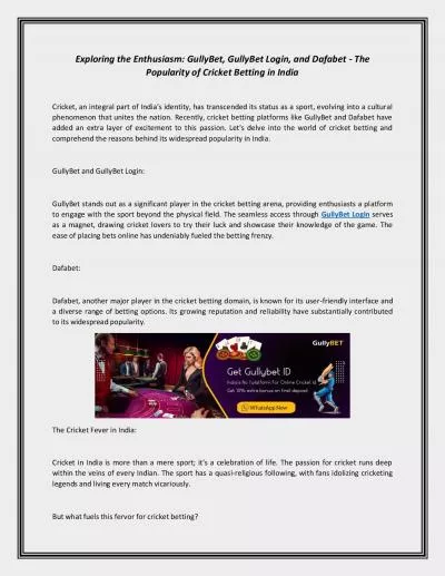 Exploring the Enthusiasm: GullyBet, GullyBet Login, and Dafabet - The Popularity of Cricket Betting in India