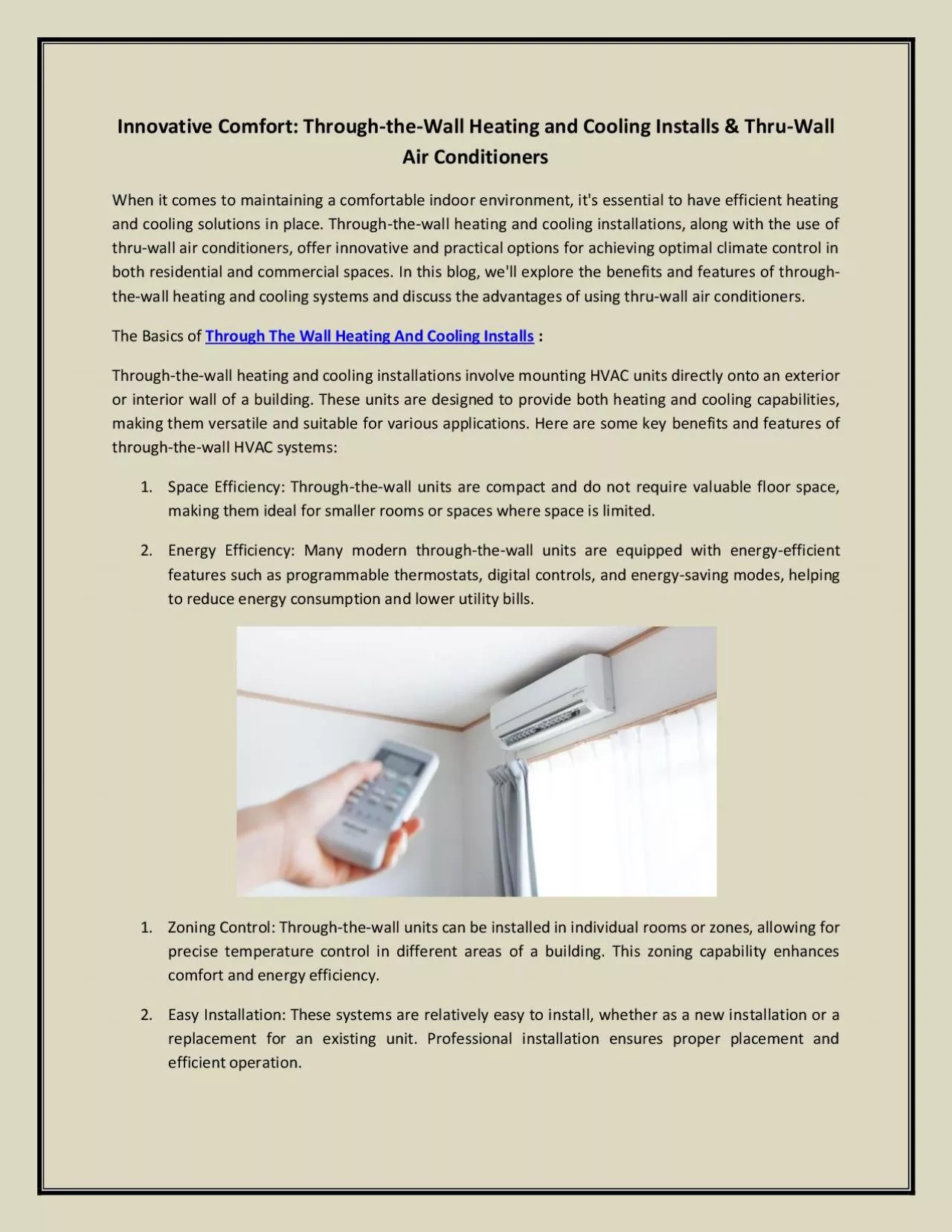 Innovative Comfort: Through-the-Wall Heating and Cooling Installs & Thru-Wall Air Conditioners