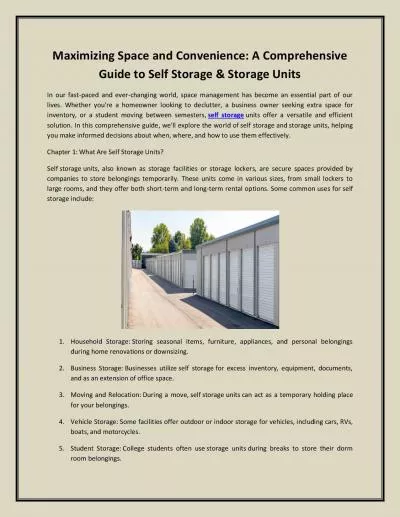 Maximizing Space and Convenience: A Comprehensive Guide to Self Storage & Storage Units