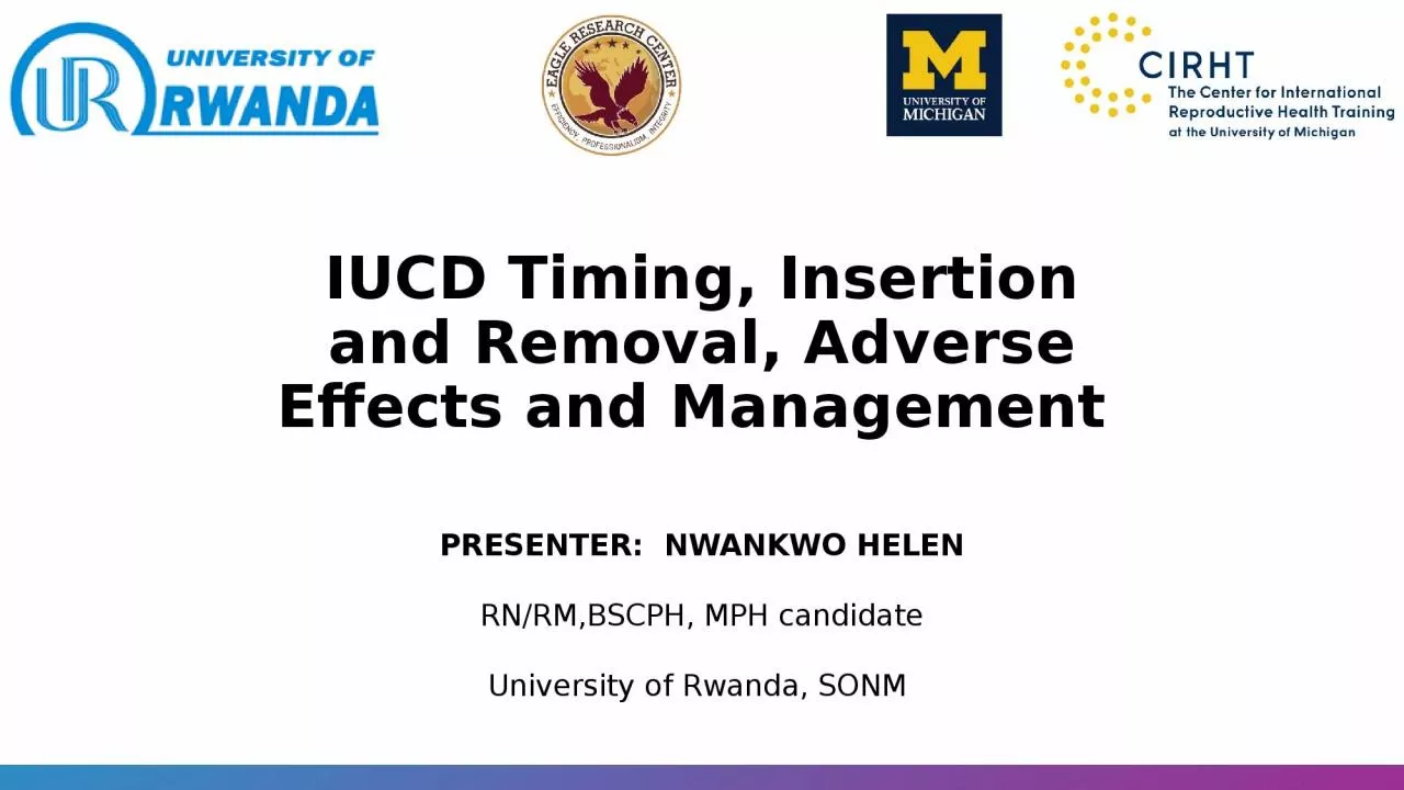 PPT-IUCD Timing, Insertion and Removal, Adverse Effects and Management