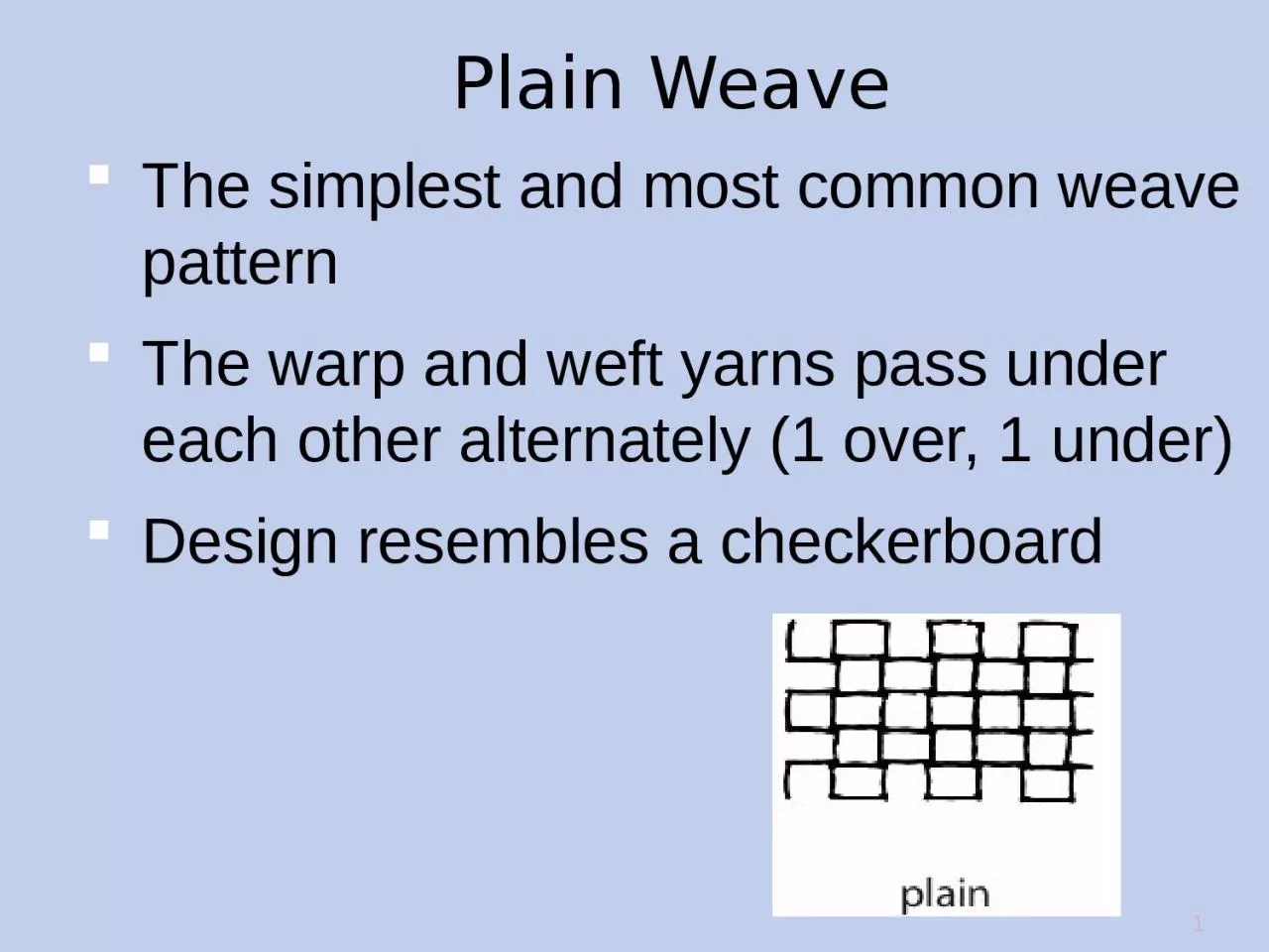 PPT-Plain Weave The simplest and most common weave pattern