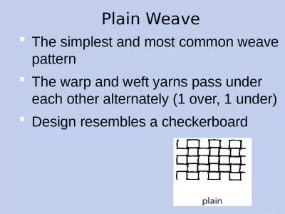 Plain Weave The simplest and most common weave pattern