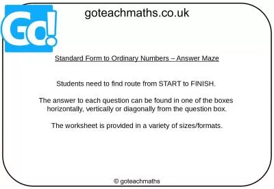 Standard Form to Ordinary Numbers – Answer Maze