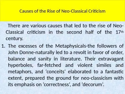 Causes of the Rise of  Neo-Classical Criticism