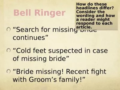 Bell Ringer “ Search for missing bride continues