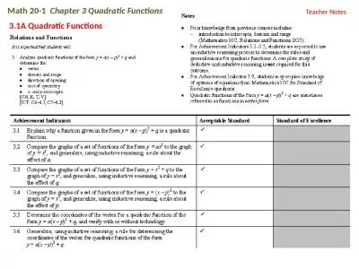 Math 20-1   Chapter 3 Quadratic Functions