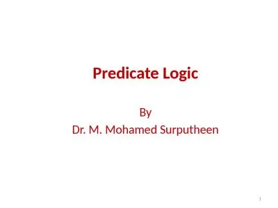 1 Predicate Logic By Dr. M. Mohamed