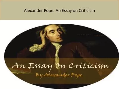 Alexander Pope: An Essay on Criticism