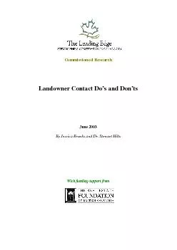 Commissioned Research    Landowner Contact Do’s and Don’ts