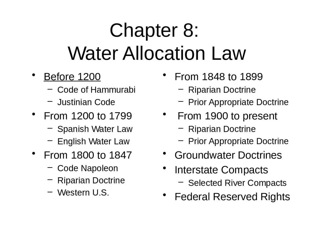 Chapter 8:  Water Allocation Law