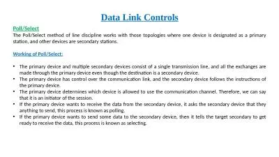 Data Link Controls Poll/Select