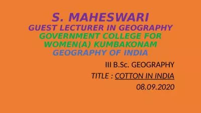 S. MAHESWARI GUEST LECTURER IN GEOGRAPHY