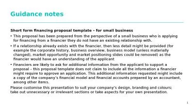 Guidance notes Short form financing proposal template – for small business