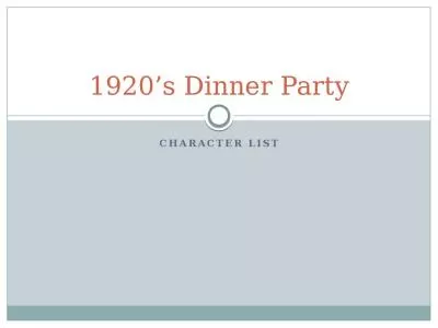 Character List 1920’s Dinner Party