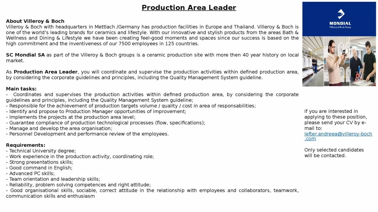 Production Area Leader About