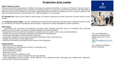 Production Area Leader About