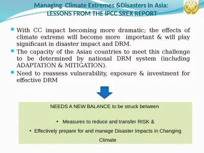 Managing  Climate Extremes &Disasters in Asia: