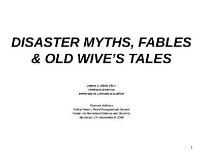 DISASTER MYTHS, FABLES & OLD WIVE’S TALES