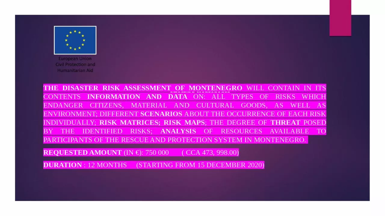 PPT-Development of the National Risk Assessment for all types of hazards affecting Montenegro