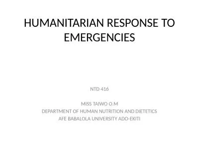 HUMANITARIAN RESPONSE TO EMERGENCIES