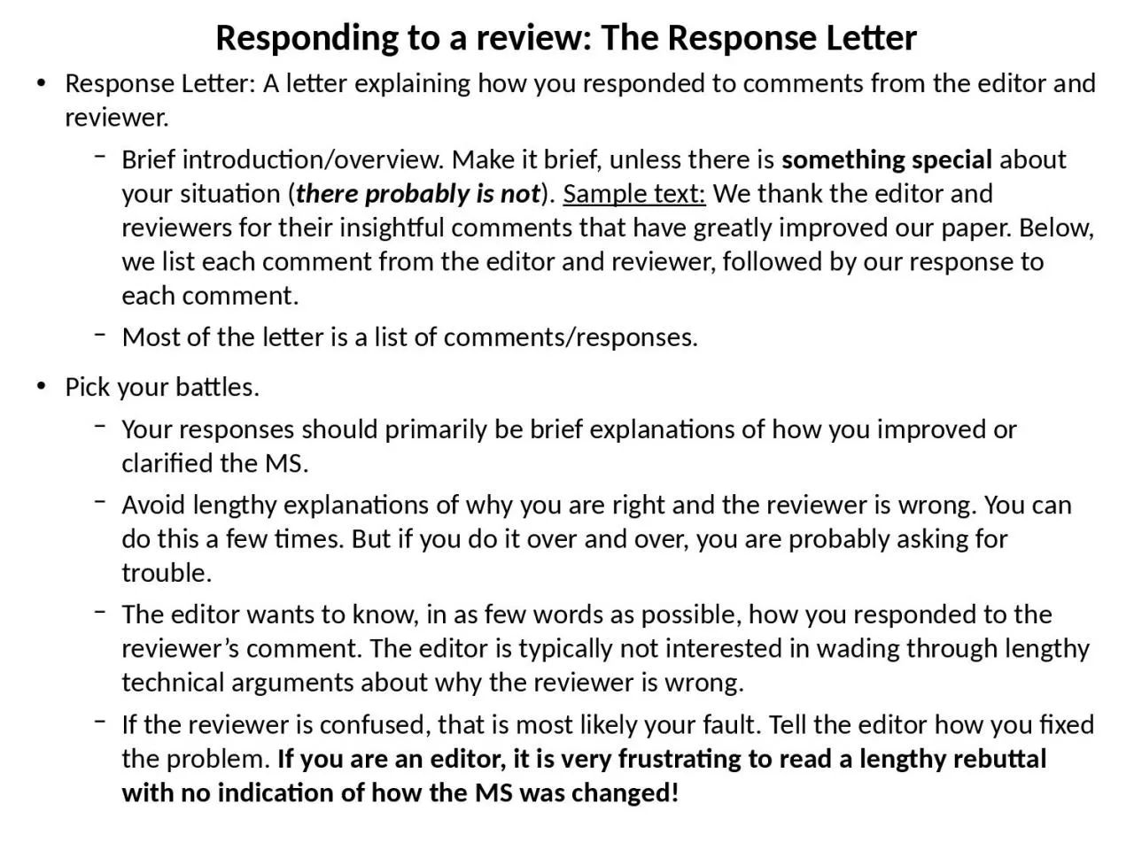 PPT-Responding to a review: The Response Letter