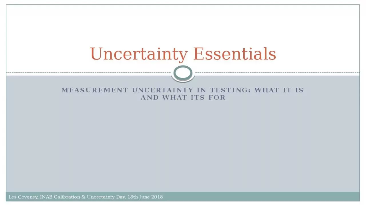 Measurement Uncertainty in Testing: What it is and what its for