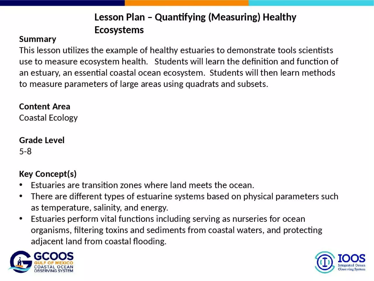 PPT-Lesson Plan – Quantifying (Measuring) Healthy Ecosystems