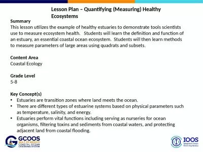 Lesson Plan – Quantifying (Measuring) Healthy Ecosystems