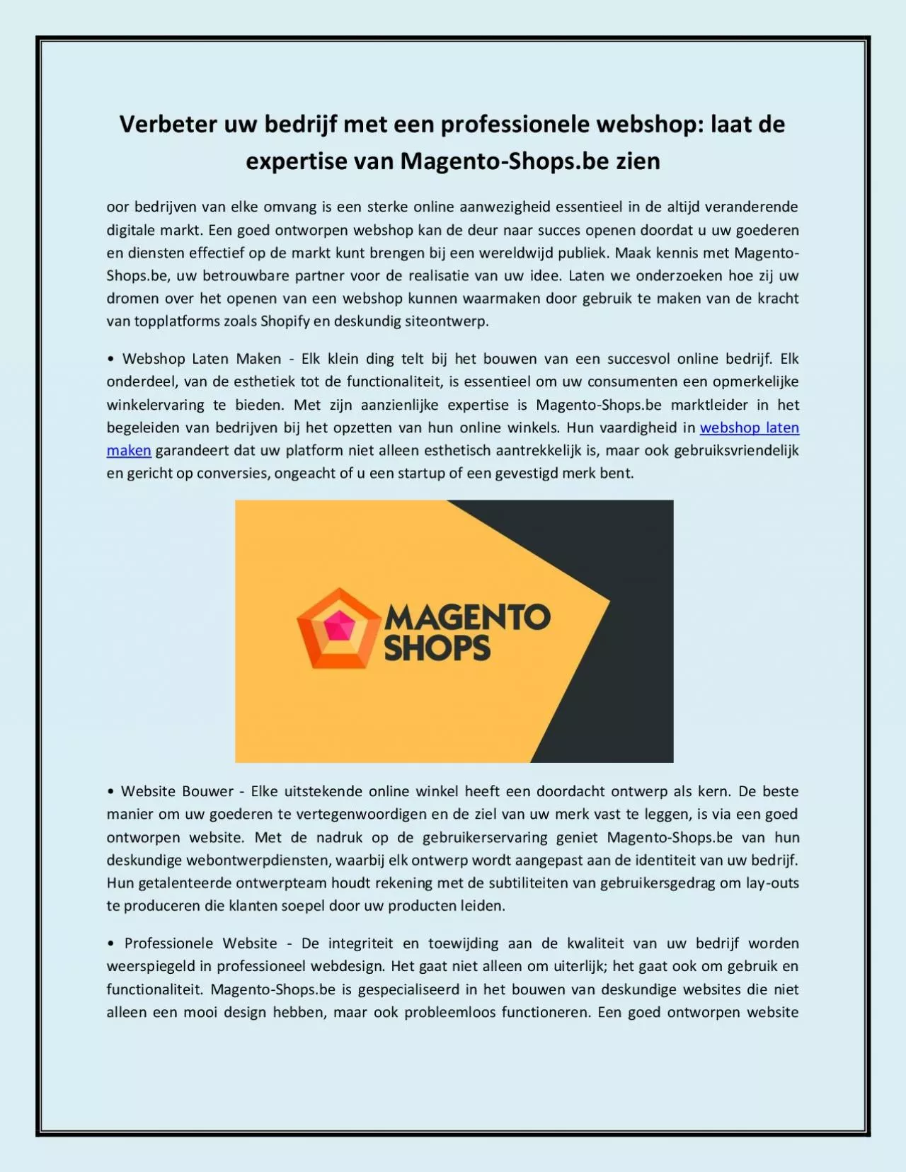 Verbeter uw bedrijf met een professionele webshop: laat de expertise van Magento-Shops.be