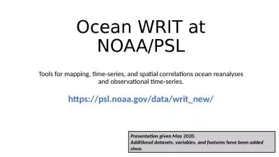 Ocean WRIT at NOAA/PSL Tools for mapping, time-series, and spatial correlations ocean reanalyses an