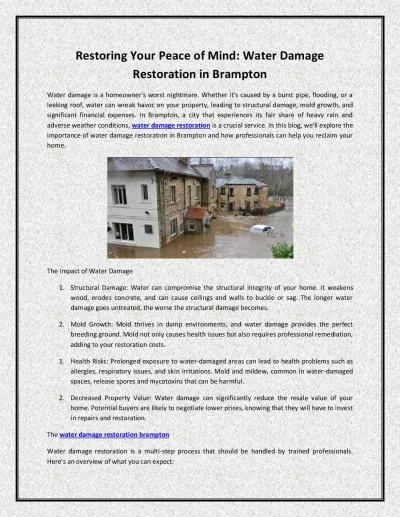 Restoring Your Peace of Mind: Water Damage Restoration in Brampton