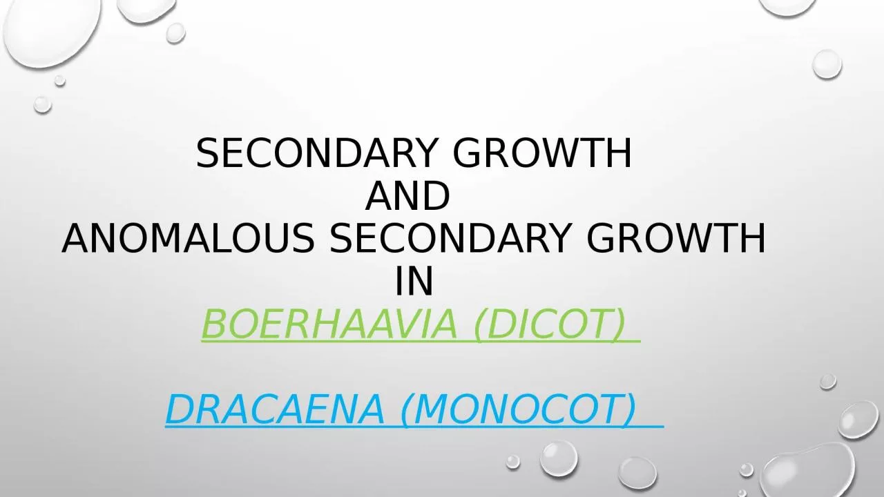 Secondary growth And   Anomalous secondary growth